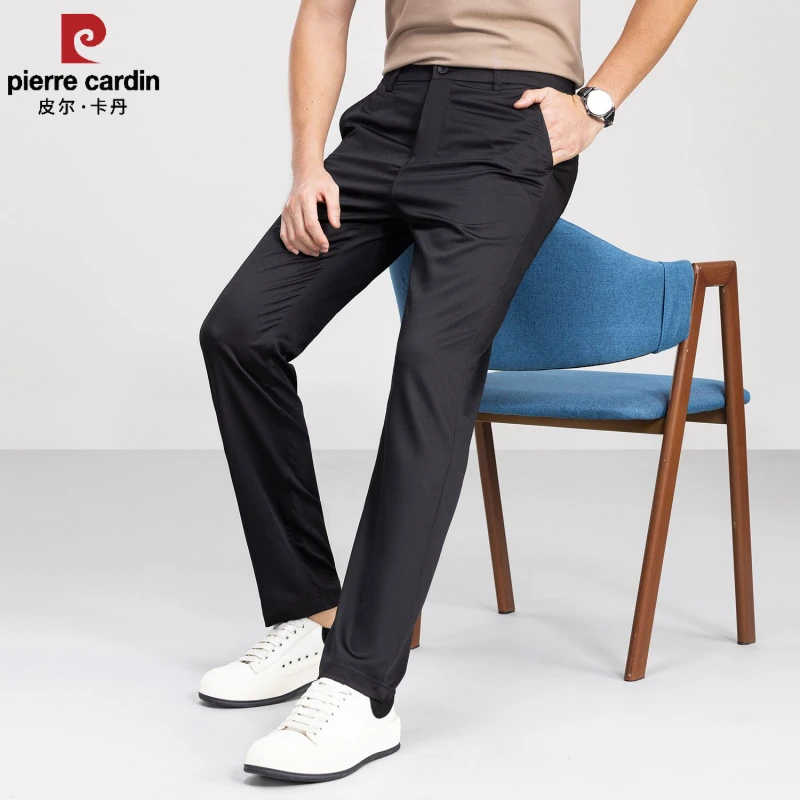 【皮尔卡丹】高档桑蚕丝休闲裤男直筒夏季薄款透气时尚弹力商务裤子