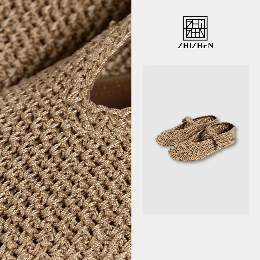 高级小众设计感编织镂空一字扣百搭渔网平底鞋【天鹅卉】