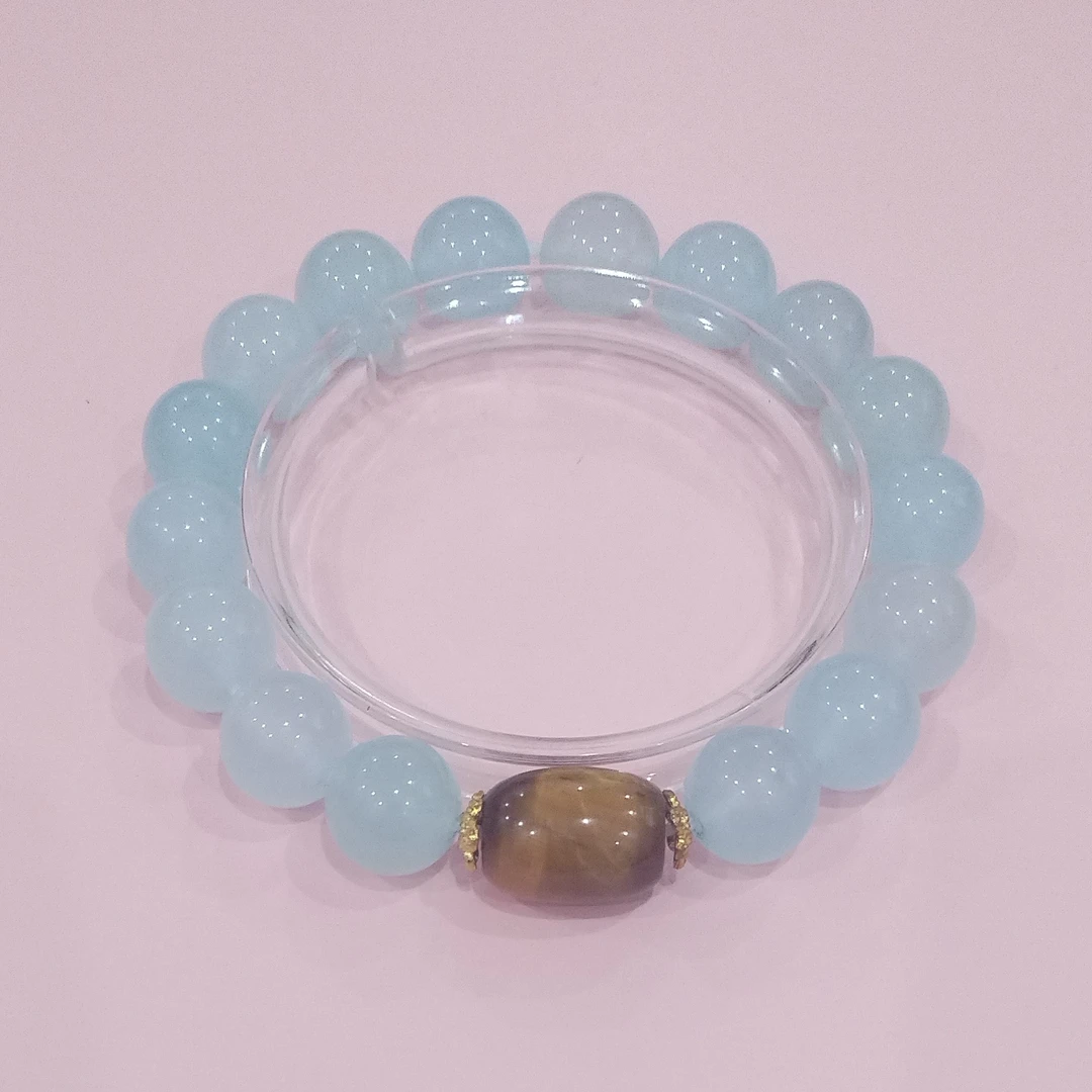 天然卡10海蓝宝配天然虎眼石路路通桶珠时尚手链007