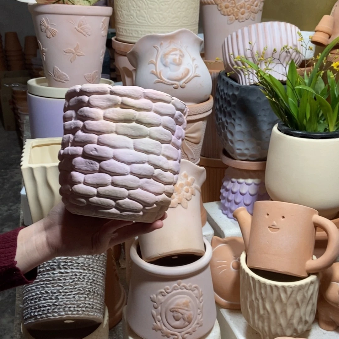 15×15彩色石头盆 粗陶1个