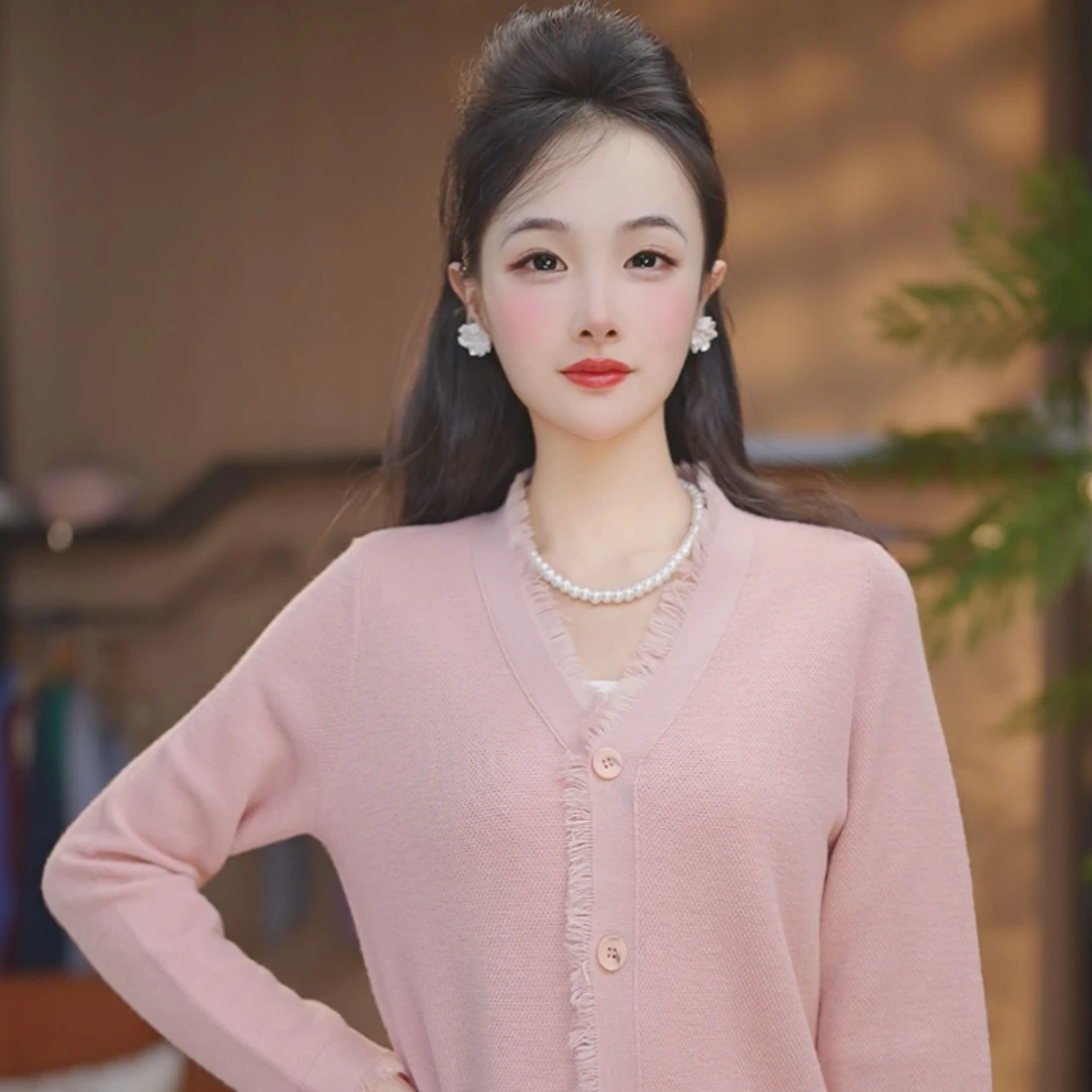 【林子定制】秋冬新款纯色开衫针织长袖百搭宽松外套女12812