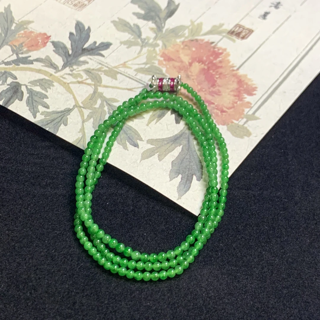 【琪宝臻选】冰绿小米项链 卡2.2-2.6mm 天然缅甸翡翠A货 95折