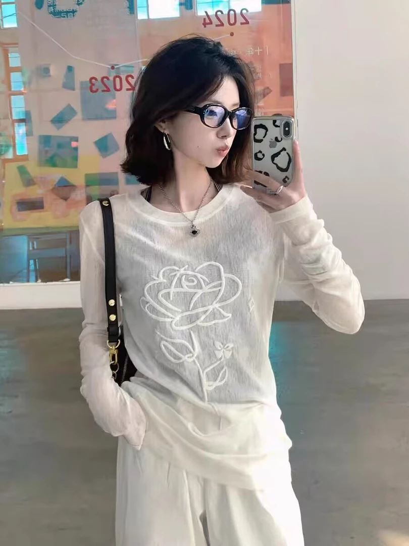 【A9945美人】2025夏季修身百搭防晒印花纯欲修身单上衣