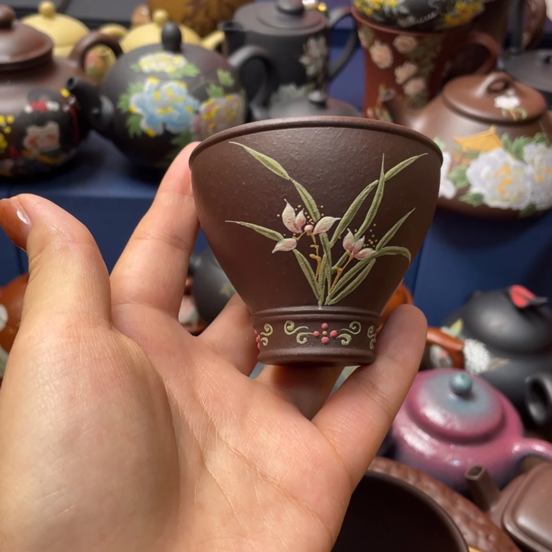 紫泥茶杯紫砂主人杯100cc