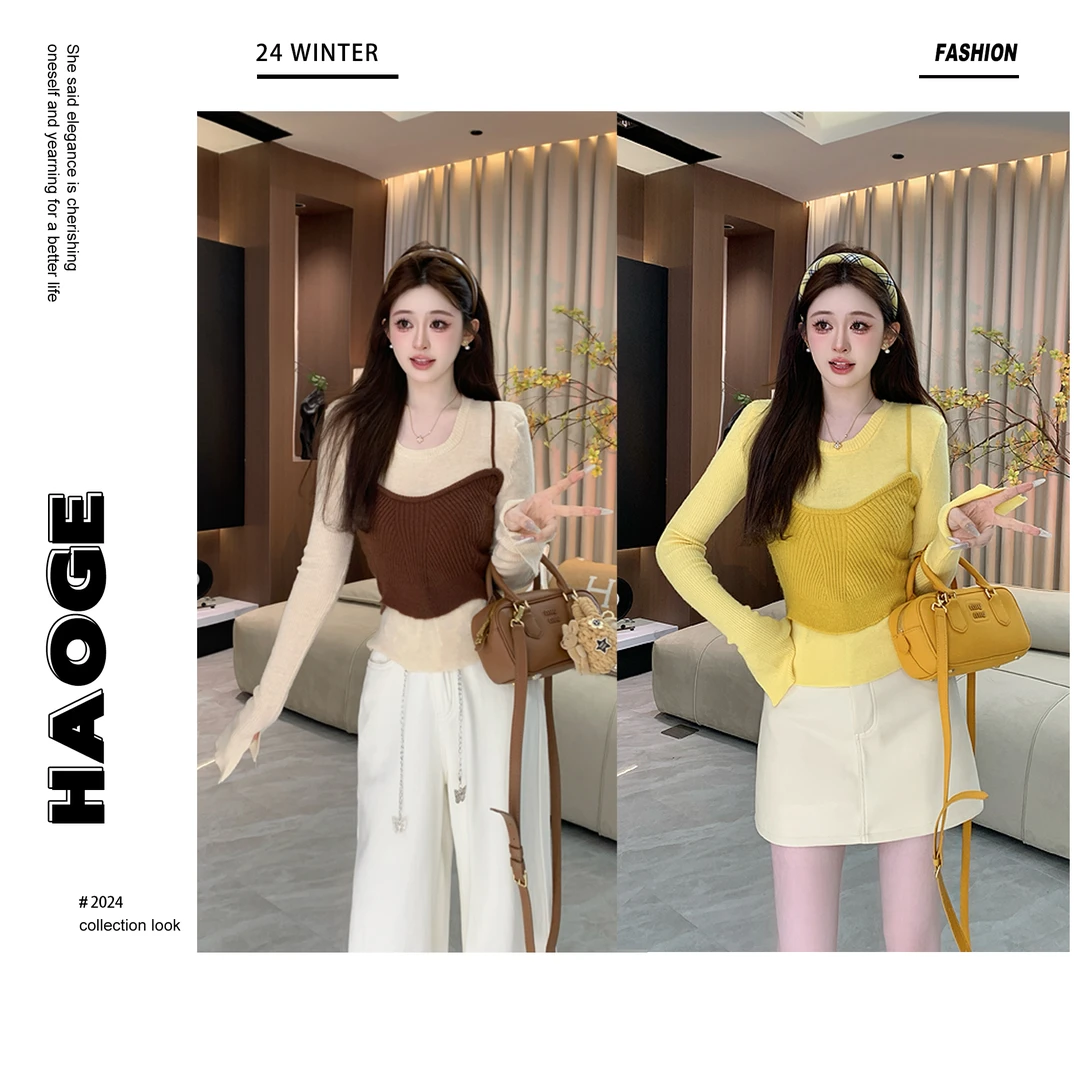 冯冯●小蛮腰毛衣预JJQ4MY5881显瘦气质短款设计感修身假两件