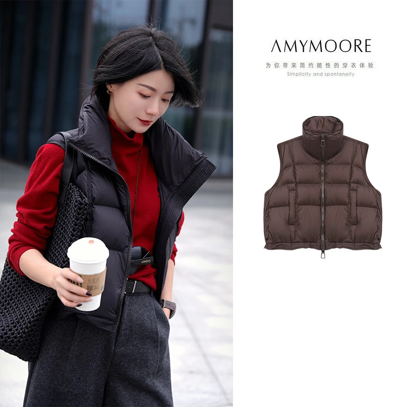 AMYMOORE艾莫尔2025年冬季羽绒服排骨马甲立领时尚休闲保暖461780