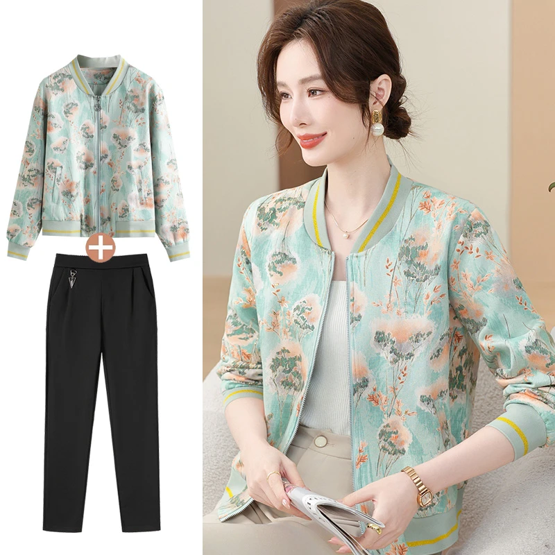 中年妈妈春装外套长袖洋气上衣2025新款中老年女春秋宽松开衫夹克