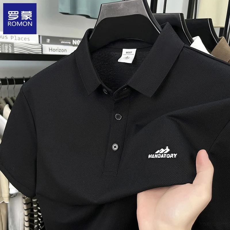 罗蒙短袖polo衫男夏季休闲高档翻领半袖t恤上衣潮流商务休闲印花