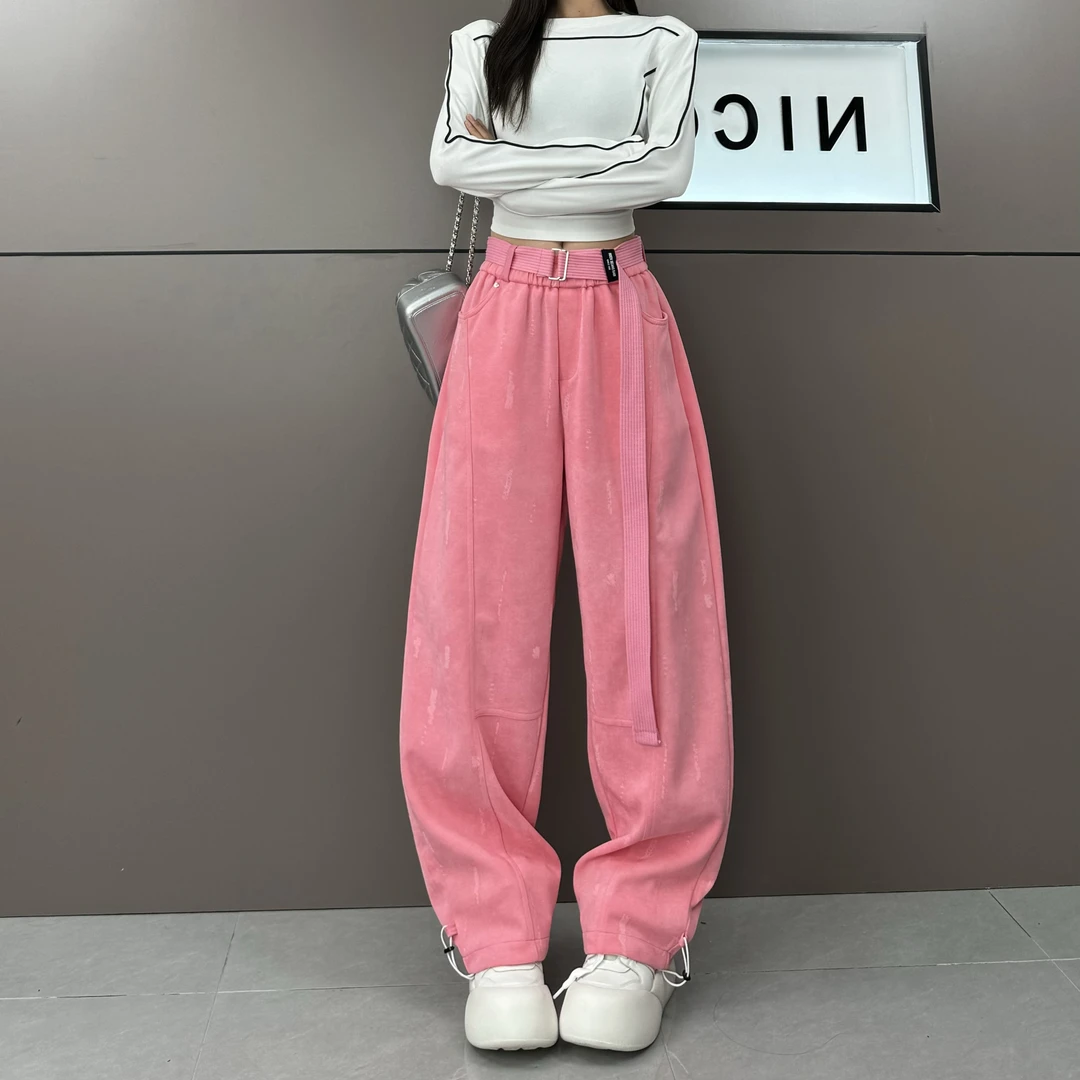（猫猫定制）高腰显瘦休闲阔腿裤女春秋新款重工扎染慵懒设计感