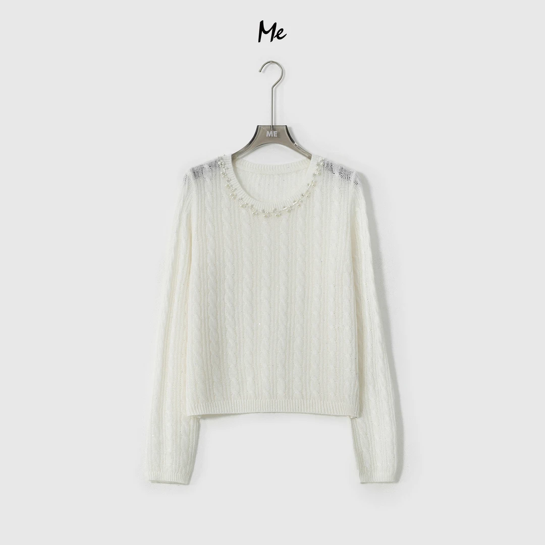 ME【星光少女】羊驼毛山羊绒混纺手缝钉珠百搭时尚针织毛衣MESA1935