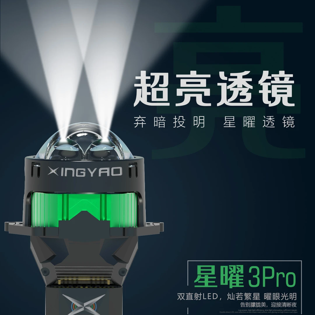星曜3PRO LED双直射透镜大灯高亮低功率超强远光车灯