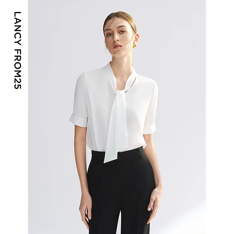 【丽公主专享】朗姿2025年夏季新款塔飘带商务打底上衣女WBL034