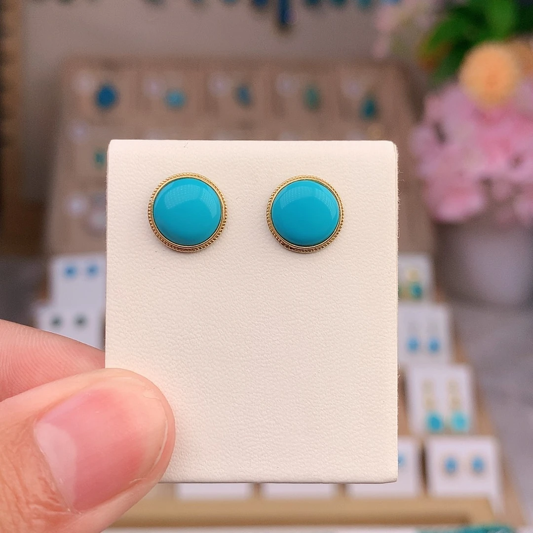 18K金镶嵌绿松石耳饰