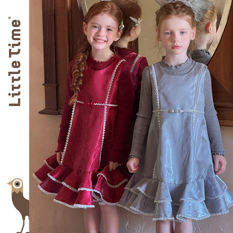 littletime女童连衣裙2025秋冬新款儿童洋气亮钻公主裙女孩裙子