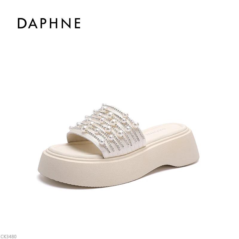 达芙妮新款增高厚底夏季一字拖法式厚底拖鞋网红休闲国风法式LL