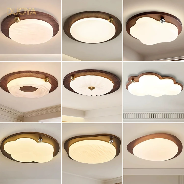 奶油中古风胡桃木卧室吸顶灯新款复古全光谱房间灯榻榻米儿童房灯