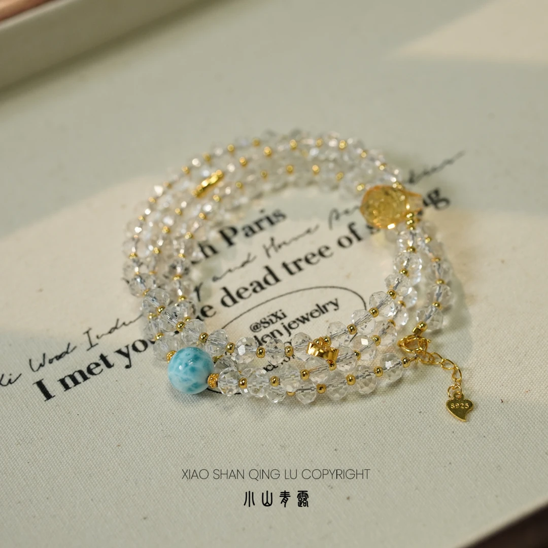 【TXX1134】超净透白水晶项链S925银镶嵌 长度52+2cm 珠子5~6mm