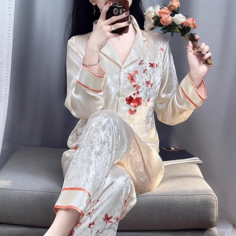 tpvl2025新款国风印花金钻绒睡衣女士春秋秋冬家居服高级感可外穿