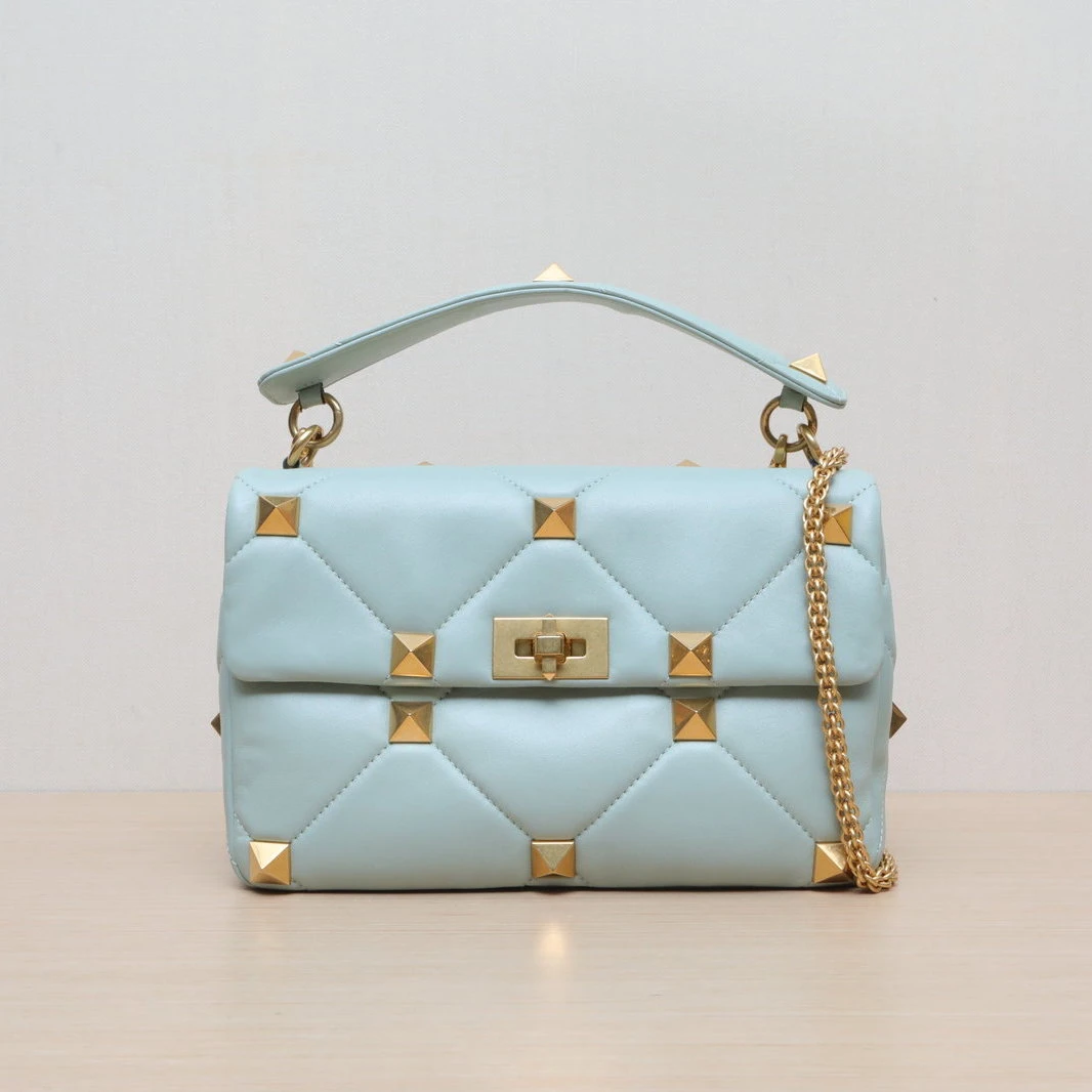 95新 Valentino/华伦天奴 小花Jerry活动绿色金扣 手提单肩包