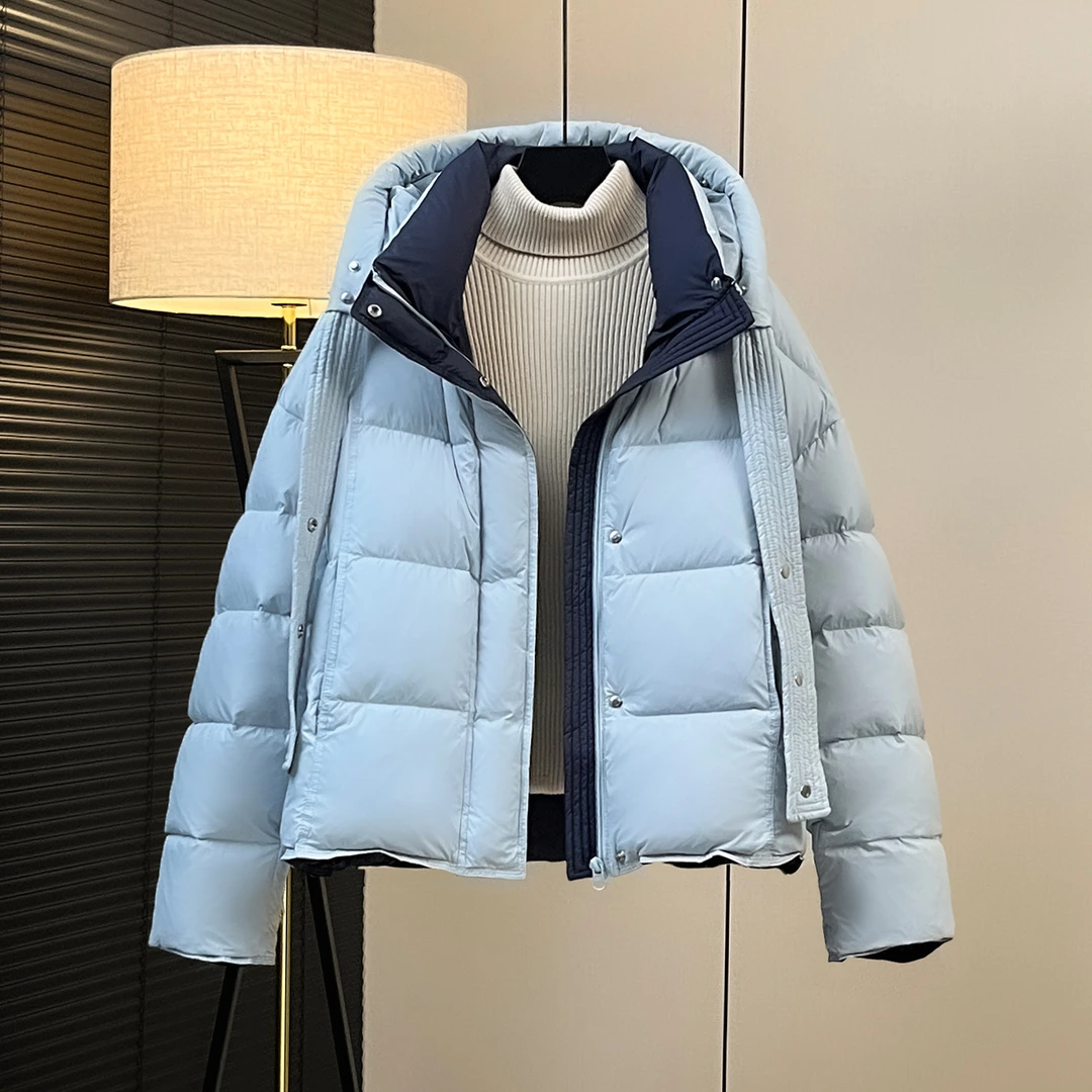 挎包款韩版短款羽绒服女冬季新款连帽宽松加厚面包服白鸭绒短外套