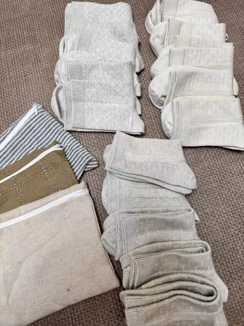 出口尾单男女同款高含量罗布麻➕莫代尔提花中高筒袜子「花色随机」
