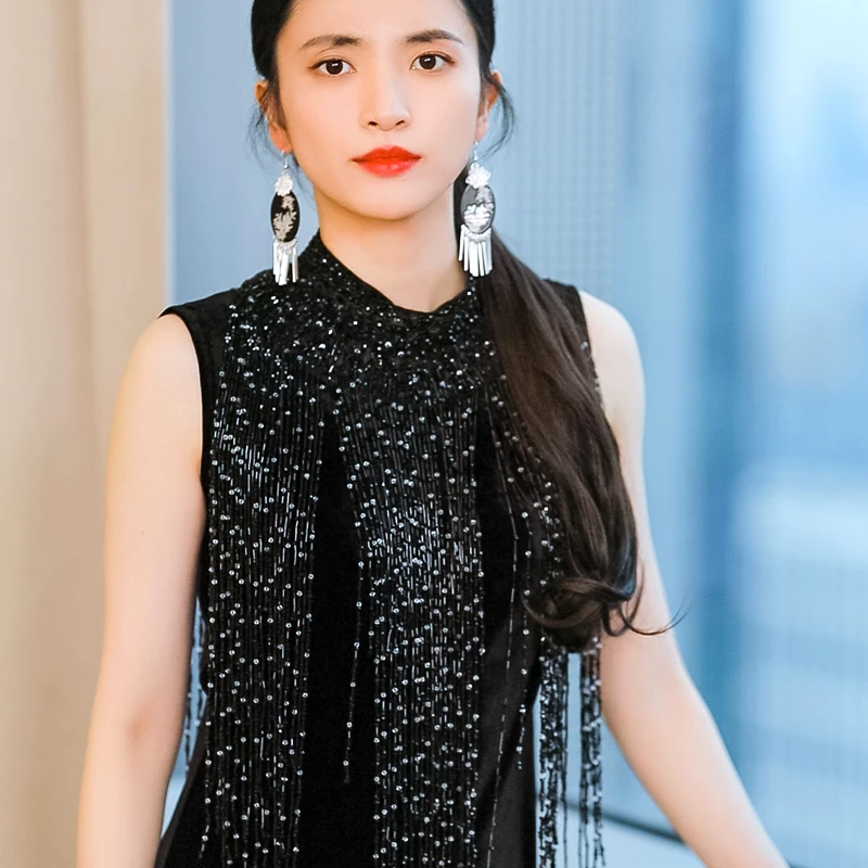 非金属玻璃项链 复古日记“轻音”黑色宴会晚礼服流苏链25ASP793