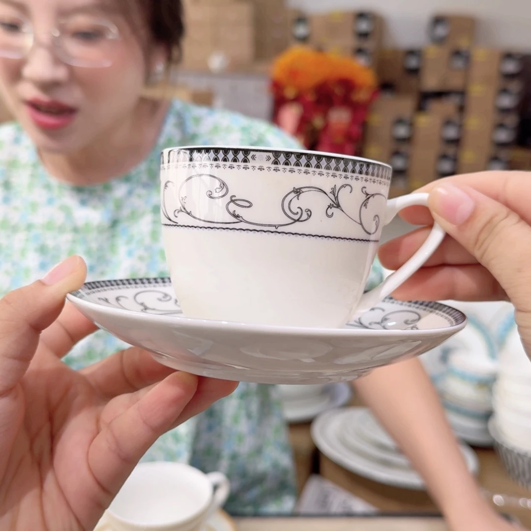 骨瓷骨瓷咖啡杯碟一套220ml外贸骨瓷