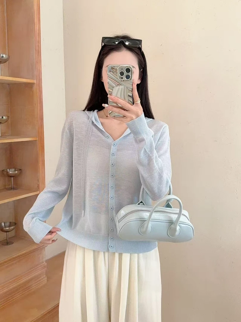 天丝竹节麻连帽冰丝针织衫女防晒开衫空调衫薄款外穿夏季宽松慵懒