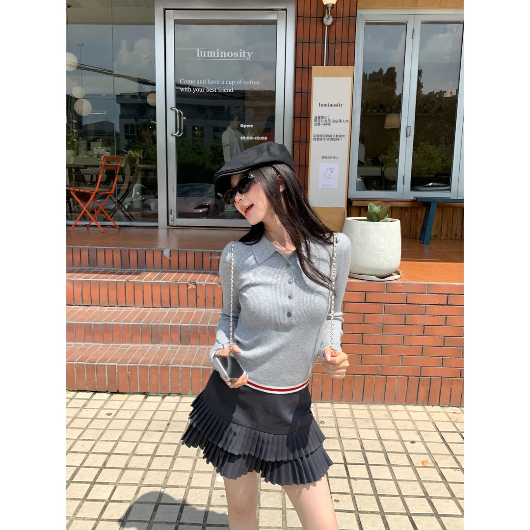切糕自制【灰色遐想】小个子初秋流光风高腰显瘦百搭纯欲短款半身裙