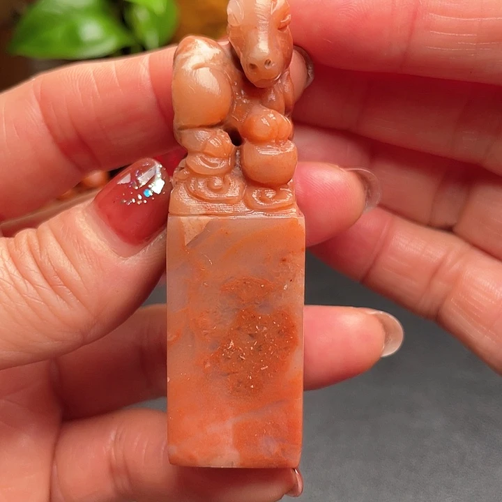 老挝石红花冻软底手工刻印章