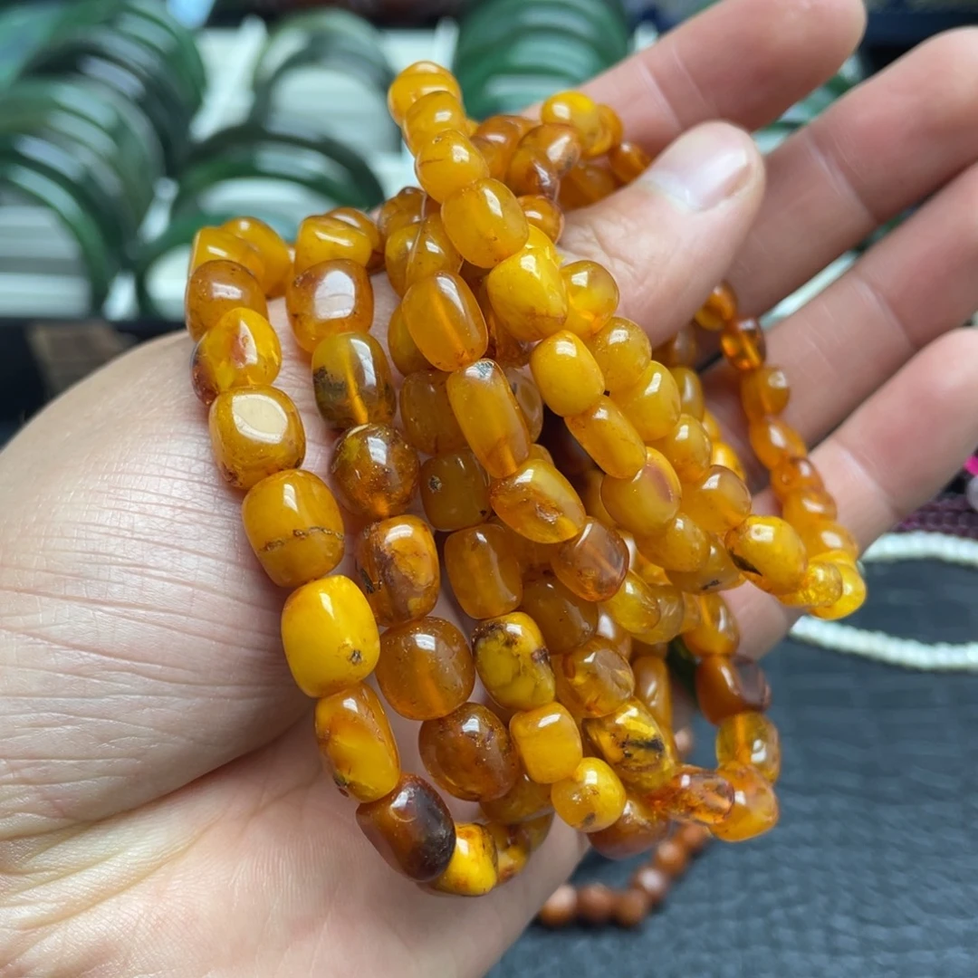 琥珀未镶嵌手链老蜜蜡随型手链