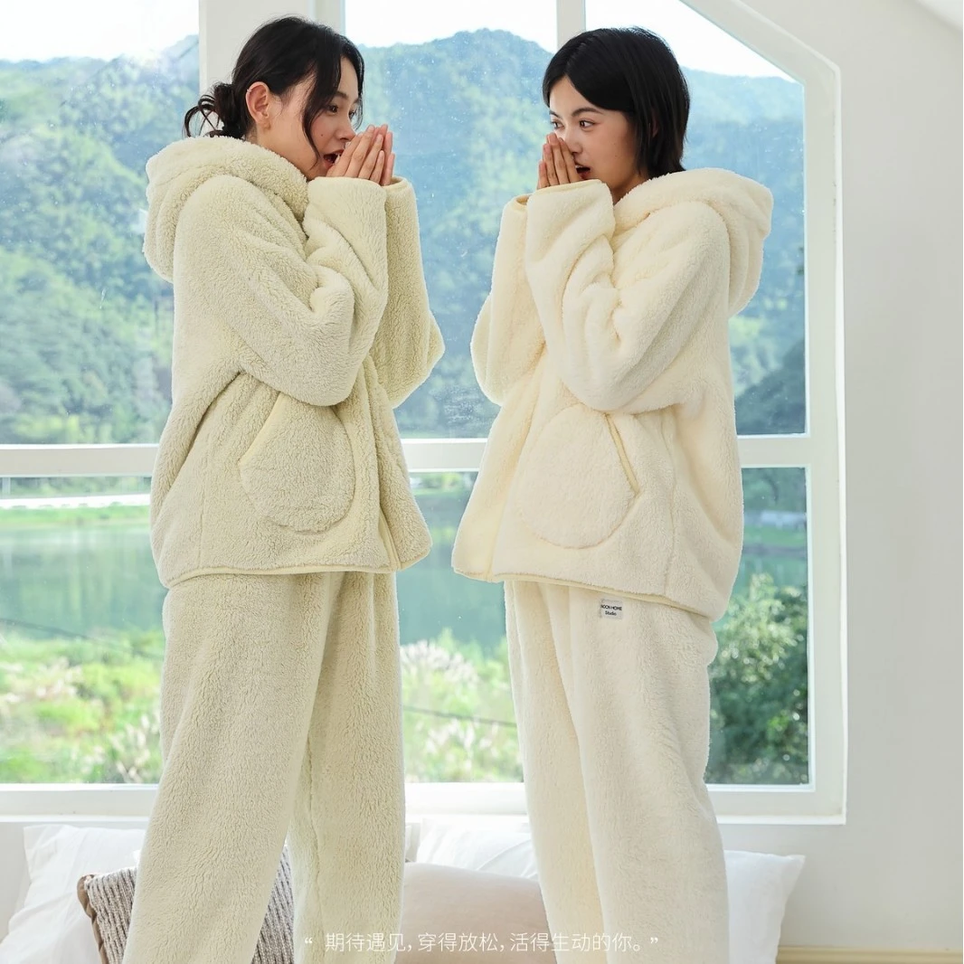 GIOIO珊瑚绒新款睡衣女冬季加绒加厚保暖拉冬季加厚加绒拉链睡衣