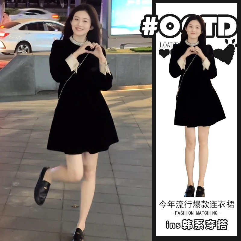 2025早春新款高级感别致小黑裙女小个子赫本风洋气收腰显瘦连衣裙