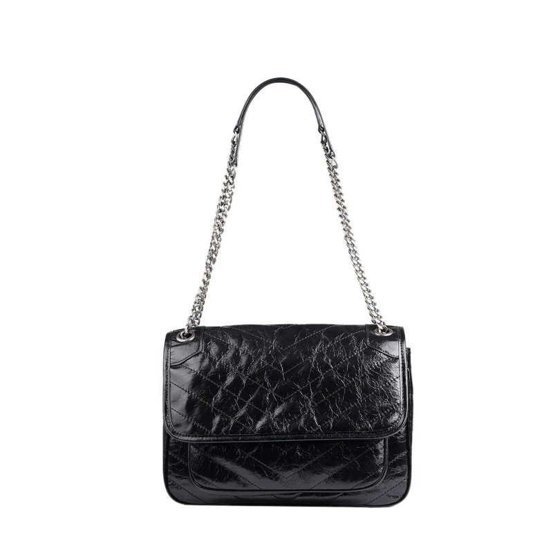 【28NK大号-裸包油蜡牛皮】经典百搭黑色链条流浪包单肩腋下女包