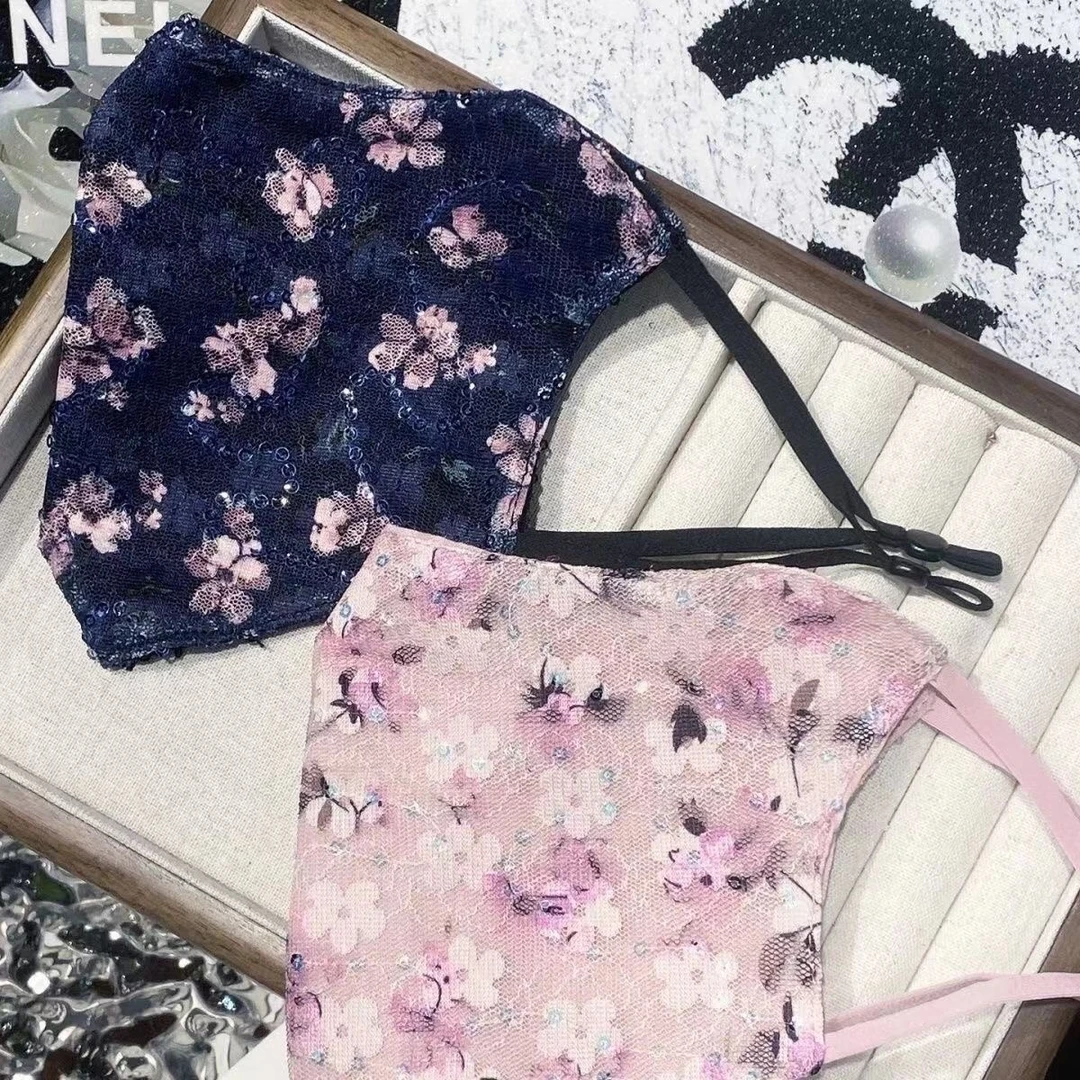 夏季新款小碎花防晒蕾丝亮片透气口罩时尚面罩