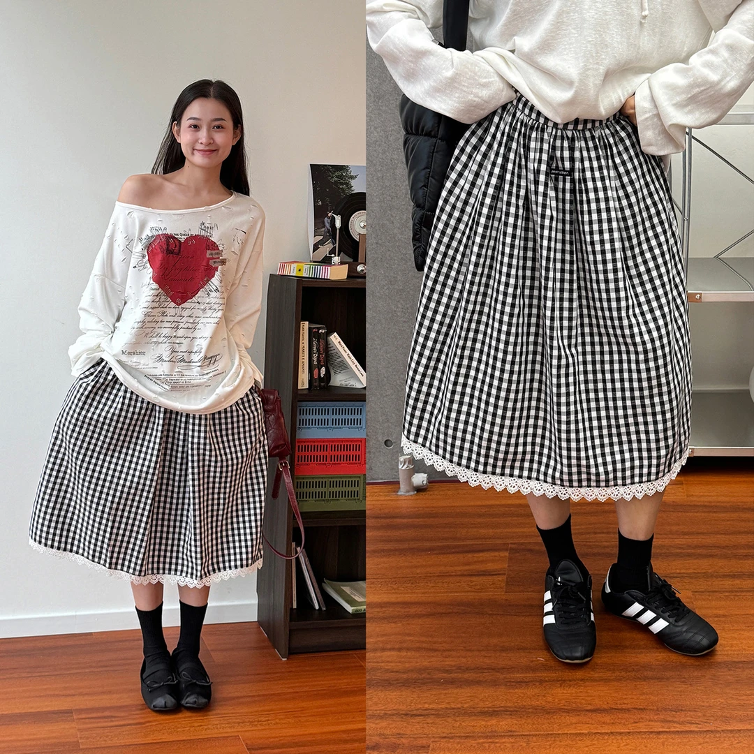 19studio WAYNEPRINCE韩系甜美蕾丝花边半身裙日常百搭款休闲长裙