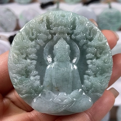 翡翠颈饰未镶嵌九龙大日如来两面工福利
