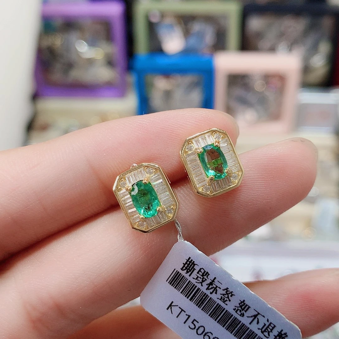 耳钉银S925镶嵌祖母绿