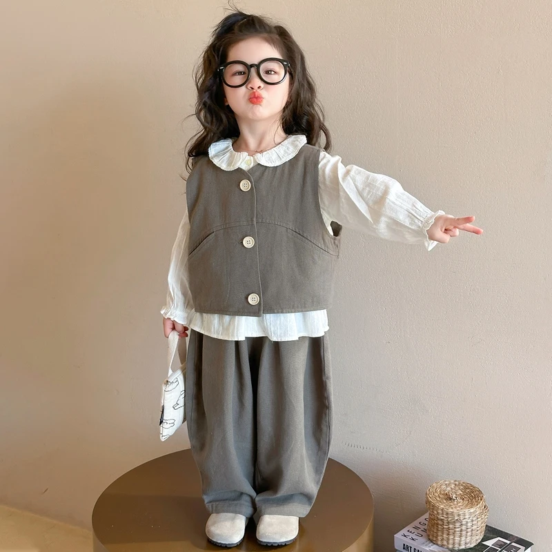 女童春装韩版套装2025新款儿童马甲时髦洋气两件套宝宝春秋款衣服