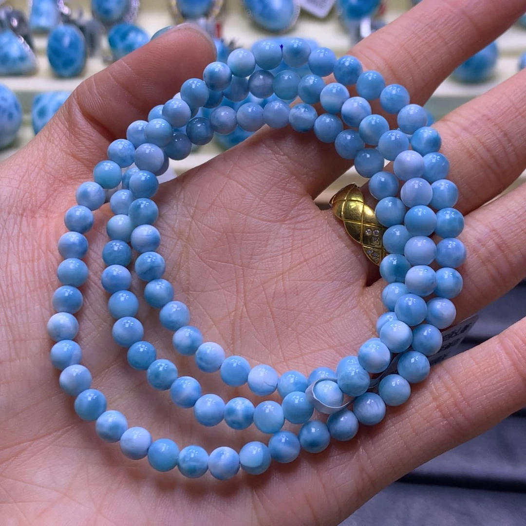 针钠钙石（海纹石）未镶嵌手链5mm三圈手串