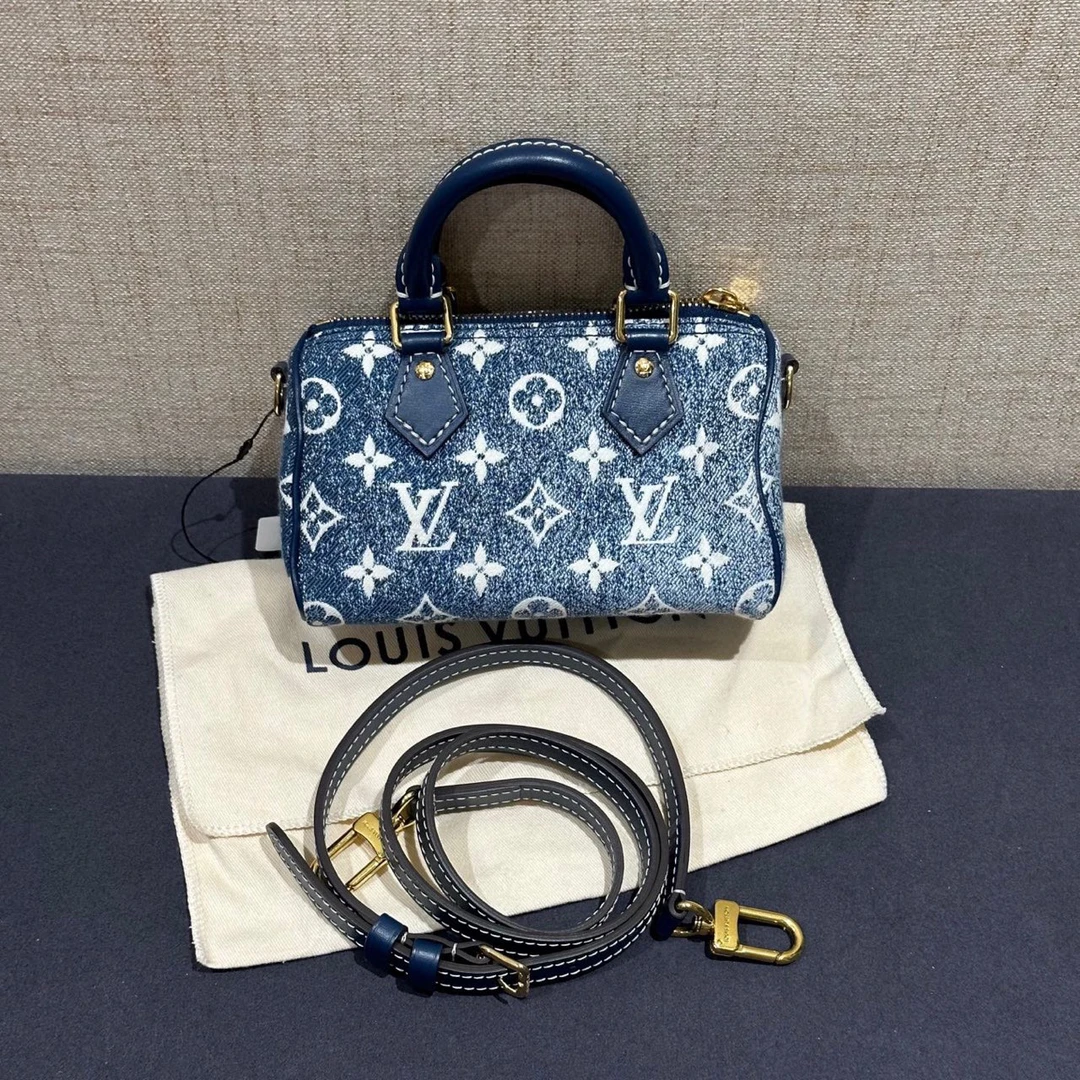 99新 LouisVuitton/路易威登 speedy nano丹宁牛仔手提肩包
