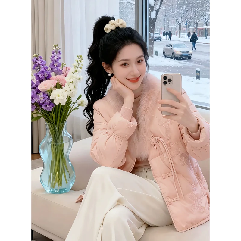 轻熟精致感国风棉服2025冬季新款利落廓形盘扣点睛穿搭简约优雅