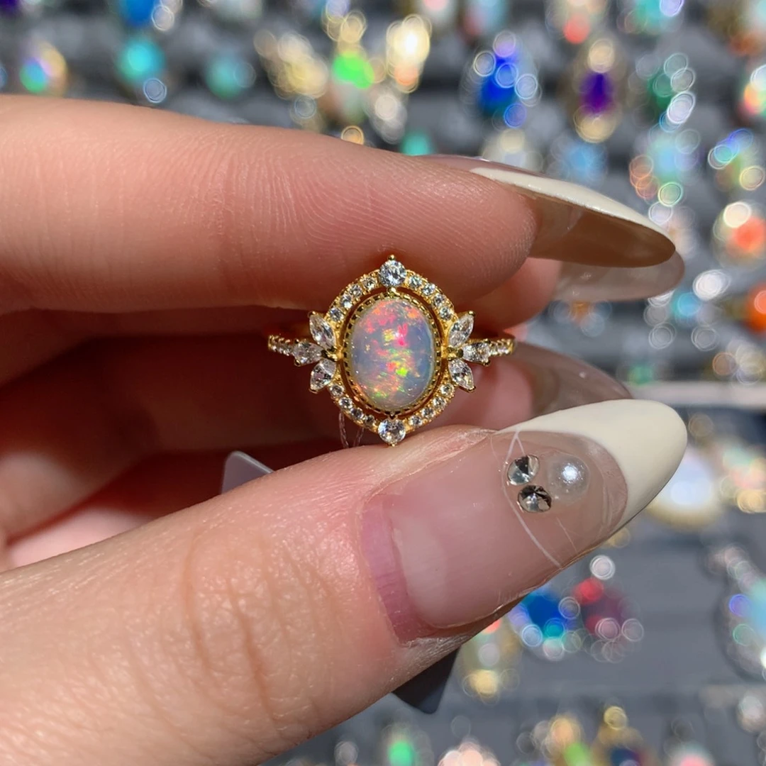 欧泊福利戒指w银S925镶嵌l**l