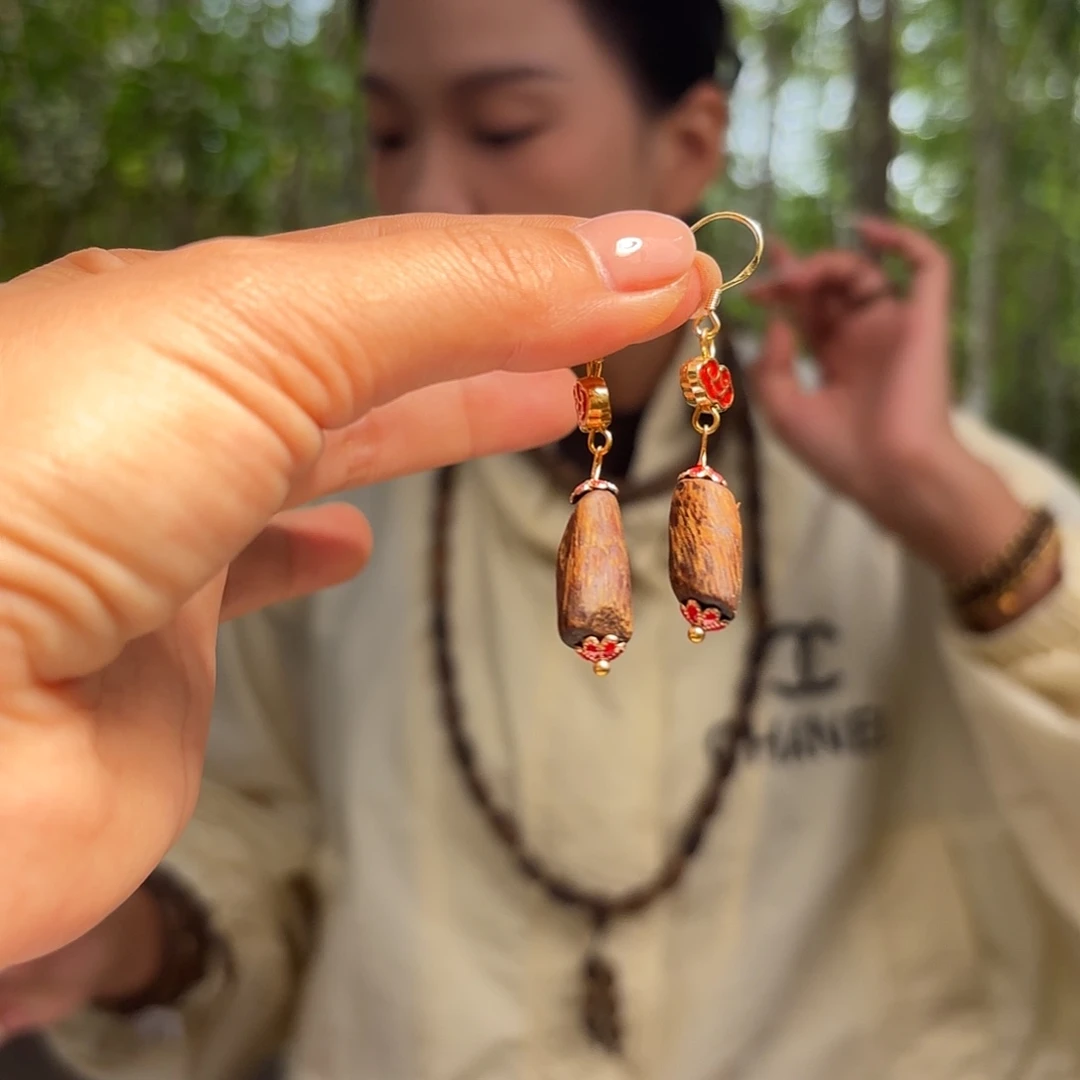 线香奇楠沉香树丁耳饰一对