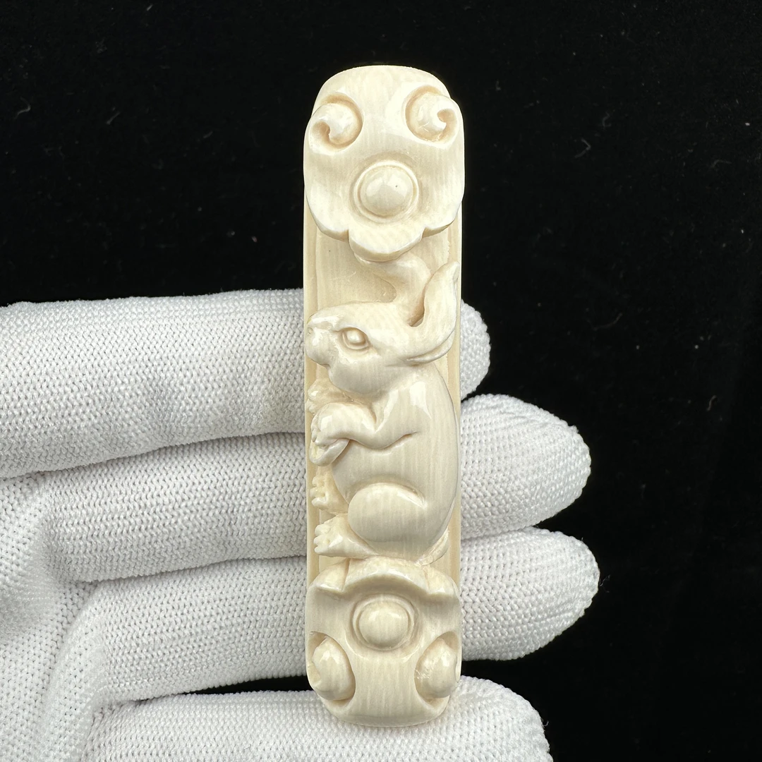 H2025天然猛犸牙 吉祥如意雕刻件 18.5*75mm支持鉴定 假一罚四