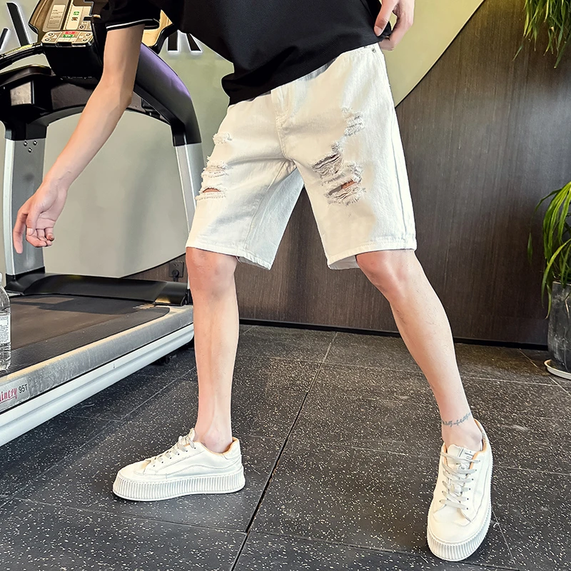 破洞牛仔短裤男款夏季2025新款高级感百搭休闲五分裤夏天男装裤子