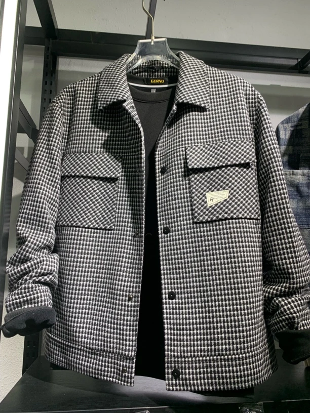 春款千鸟格直下摆翻领夹克秋季百搭春季休闲外套春秋短款格子