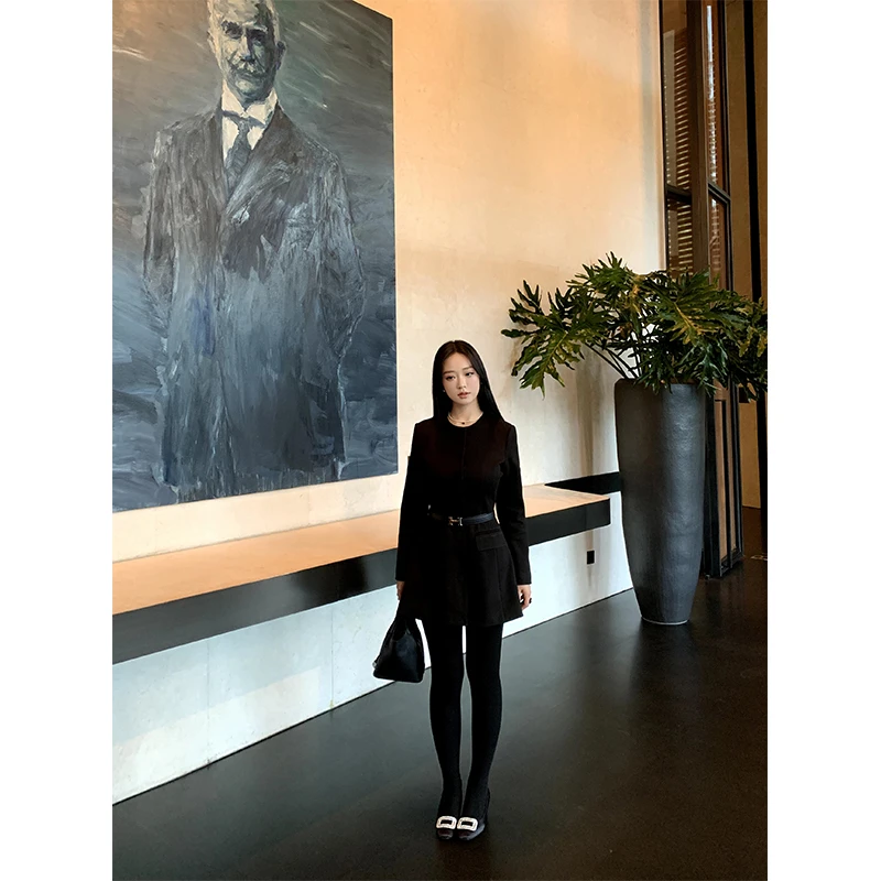 肉装小cherry 微胖毛呢外套女秋冬圆领高级感收腰呢子连衣裙