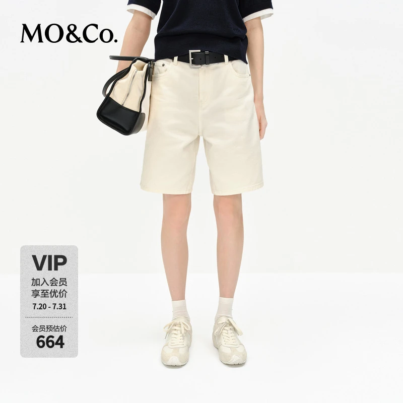 MOCO牛仔短裤2025春新品白色五分裤宽松直筒无弹棉质MBE1SOTT02