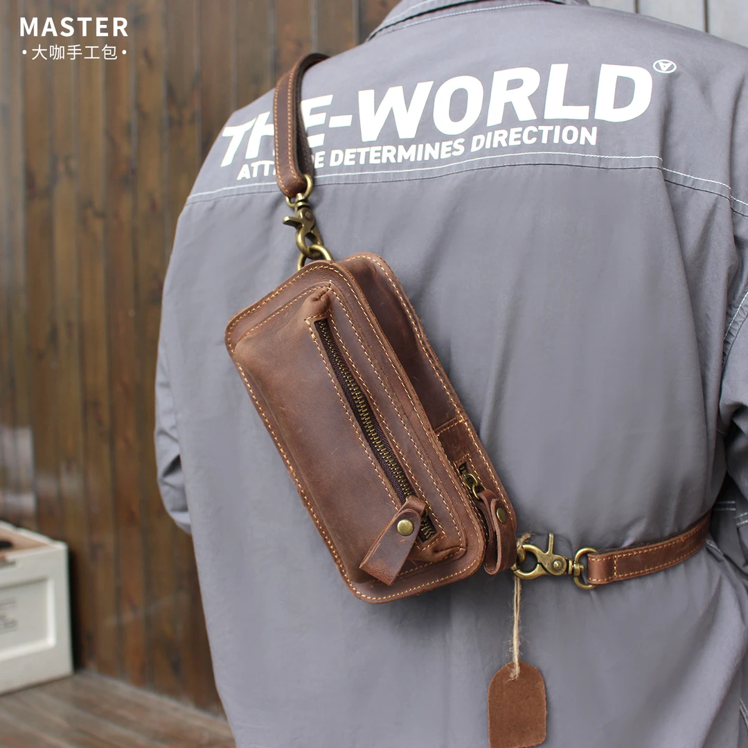 个性真皮疯马牛皮手机包手拿包休闲单肩包斜挎包头层牛皮男女腰包